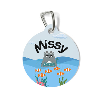 Pet Tag - Funny Cat Id Tag with Floating Cat in Sea Design