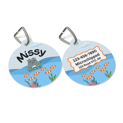 Pet Tag - Funny Cat Id Tag with Floating Cat in Sea Design