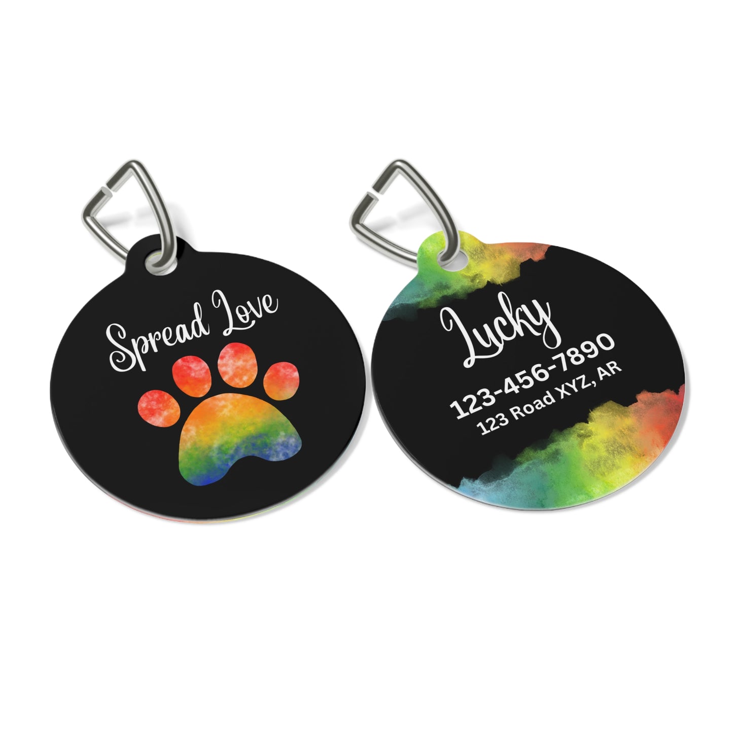 Pet Tag - Rainbow Paw Print Spread Love