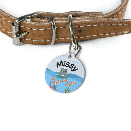 Pet Tag - Funny Cat Id Tag with Floating Cat in Sea Design