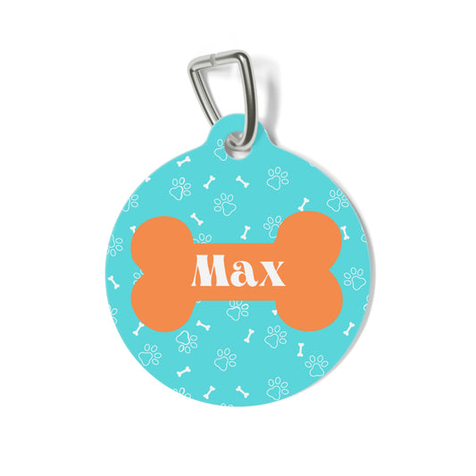 Dog Bone Pattern in Aqua and Orange Pet Tag