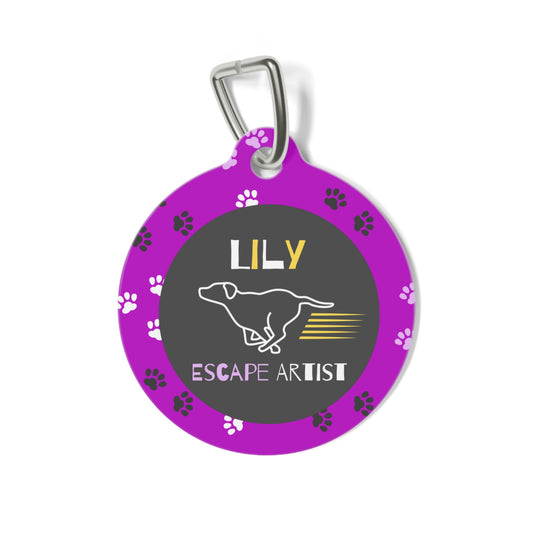 Pet Tag - Escape Artist in Purple