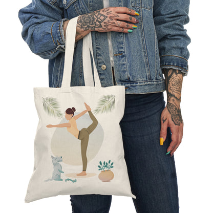 Yoga Girl and dog Natural Cotton Tote Bag, Pet Owner Gift, Yoga gift, Cat Lover, Animal Lover