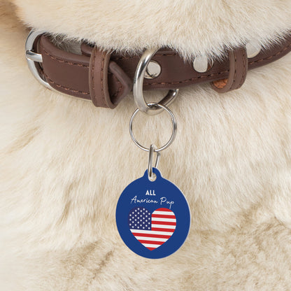 Pet Tag -All American Pup Heart Shaped American Flag Design