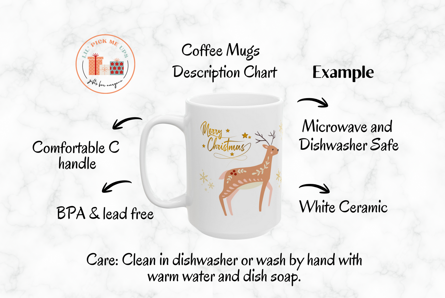 Christmas Reindeer Ceramic Mug — "Merry Christmas" Holiday Coffee Cup (11oz/15oz)
