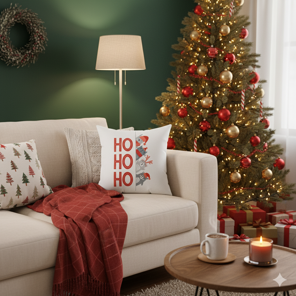 Christmas Critters HO HO HO Decorative Pillow