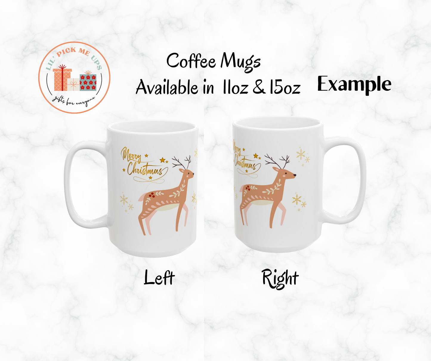 Christmas Reindeer Ceramic Mug — "Merry Christmas" Holiday Coffee Cup (11oz/15oz)