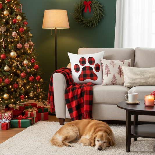 Christmas Paw Print Decorative Pillow