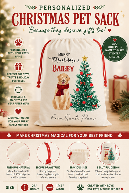 Personalized Pet Christmas Sack | Custom Dog Christmas Gift Bag