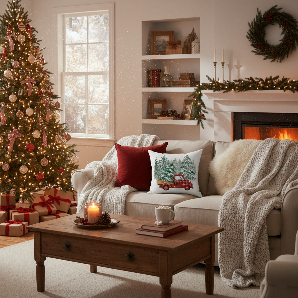 Christmas Truck Decorative Pillow