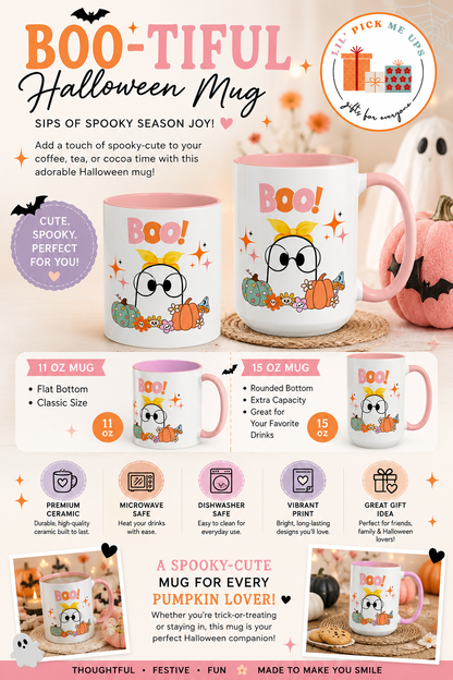 Boo Ghost Halloween Ceramic Mug | Cute Pink Coffee Mug for Fall