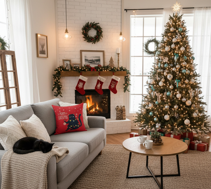 Merry Christmas Black Cat Decorative Pillow