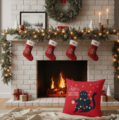 Merry Christmas Black Cat Decorative Pillow
