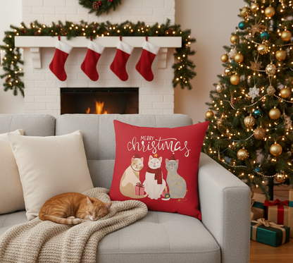 Merry Christmas Cats Decorative Pillow
