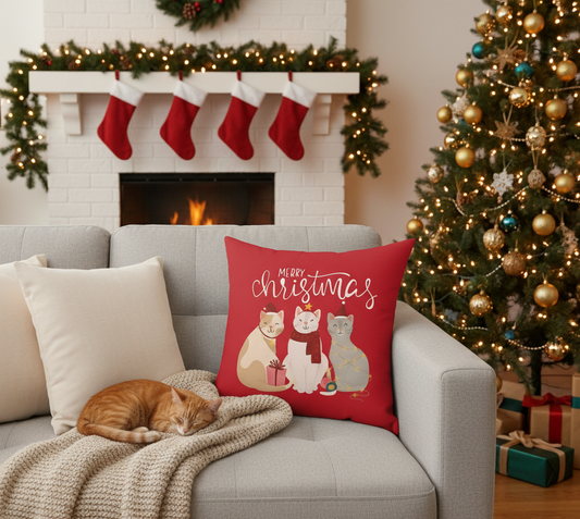 Merry Christmas Cats Decorative Pillow