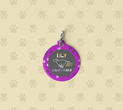 Pet Tag - Escape Artist in Purple