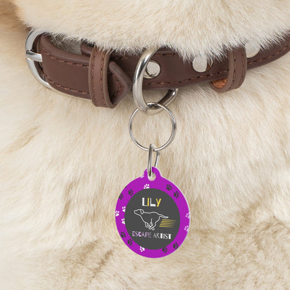 Pet Tag - Escape Artist in Purple