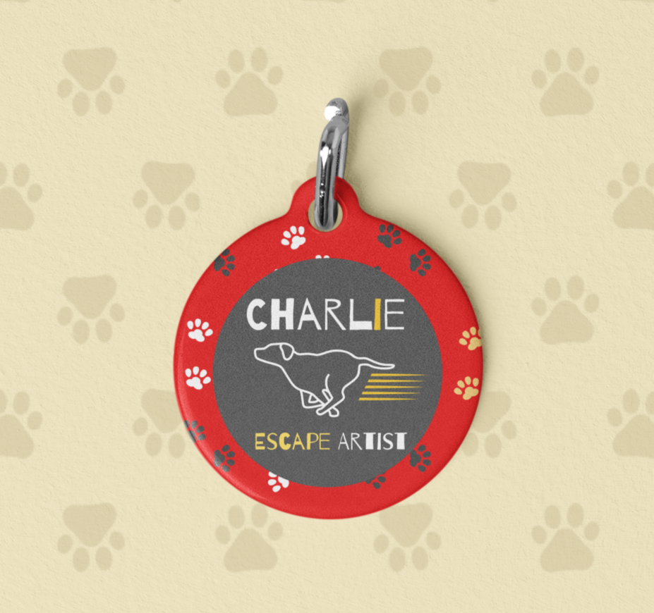 Pet Tag - Escape Artist in Red