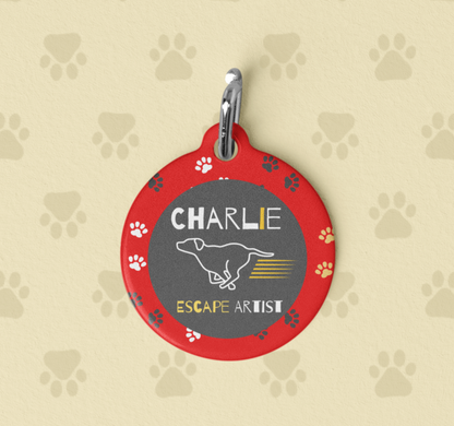 Pet Tag - Escape Artist in Red