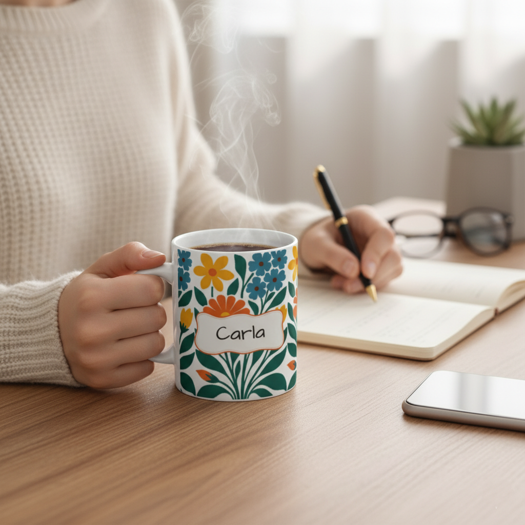 Personalized Floral Bouquet Ceramic Mug — Colorful Retro Flowers Coffee Cup (11oz/15oz)