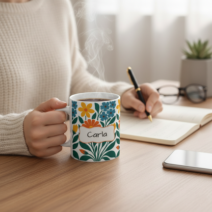 Personalized Floral Bouquet Ceramic Mug — Colorful Retro Flowers Coffee Cup (11oz/15oz)