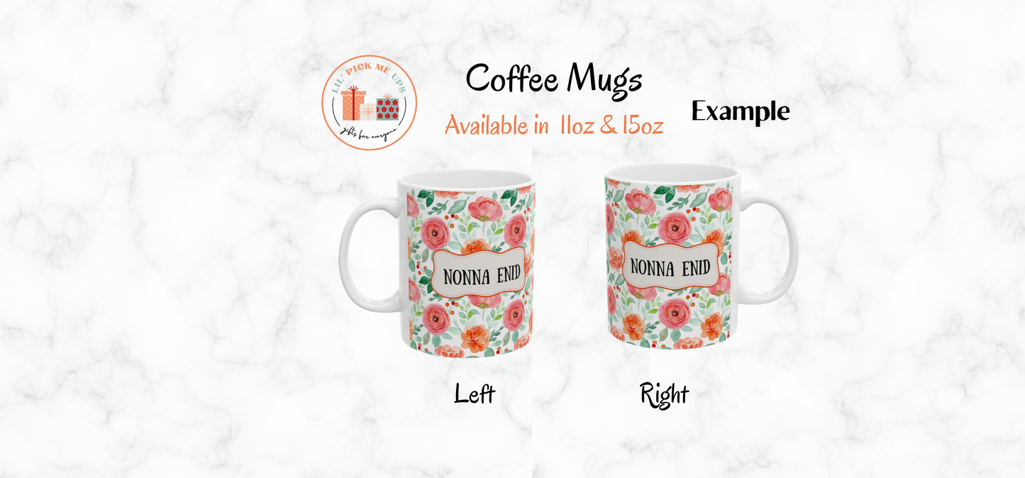 Floral Name Customizable Ceramic Mug – Personalized Pink Watercolor Roses (11oz & 15oz)