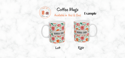 Floral Name Customizable Ceramic Mug – Personalized Pink Watercolor Roses (11oz & 15oz)