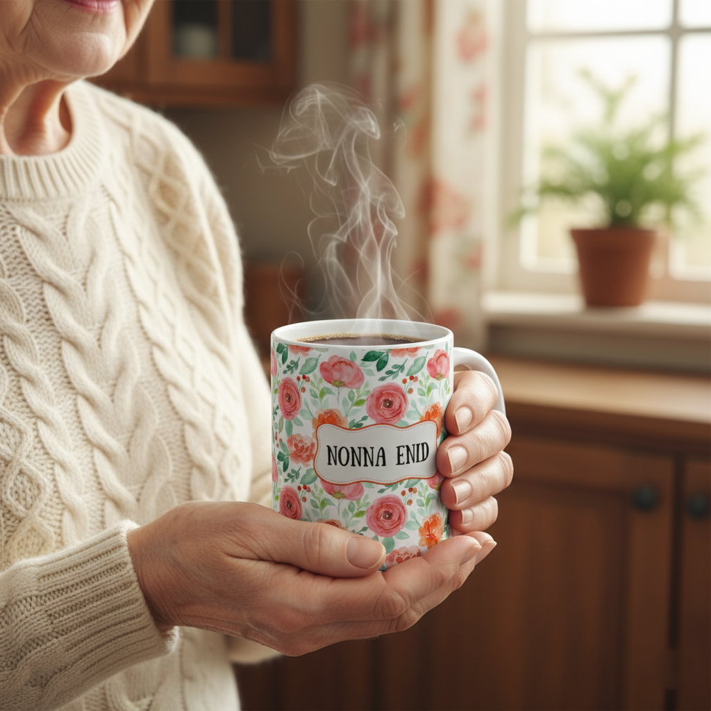 Floral Name Customizable Ceramic Mug – Personalized Pink Watercolor Roses (11oz & 15oz)