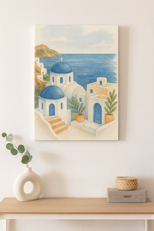Greek Island Canvas Wall Art, Mediterranean Home Decor