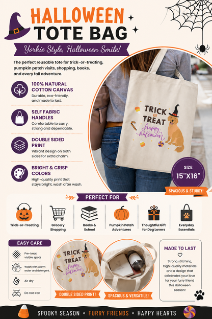 Halloween Dog Tote Bag, Trick or Treat Candy Bag