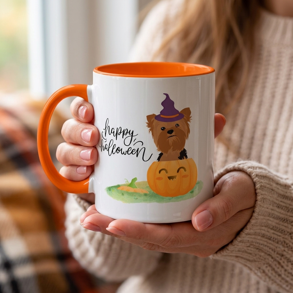 Halloween Yorkie Coffee Mug — Happy Halloween Pumpkin Dog Accent Mug