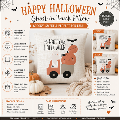 Happy Halloween Cute Ghost Decorative Couch Pillow for Fall & Halloween