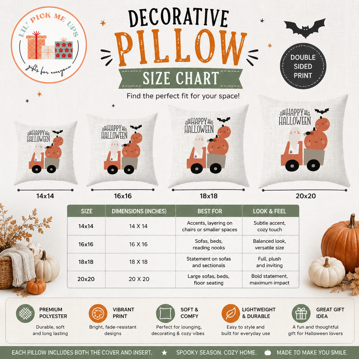 Happy Halloween Cute Ghost Decorative Couch Pillow for Fall & Halloween