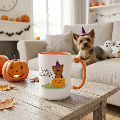 Halloween Yorkie Coffee Mug — Happy Halloween Pumpkin Dog Accent Mug