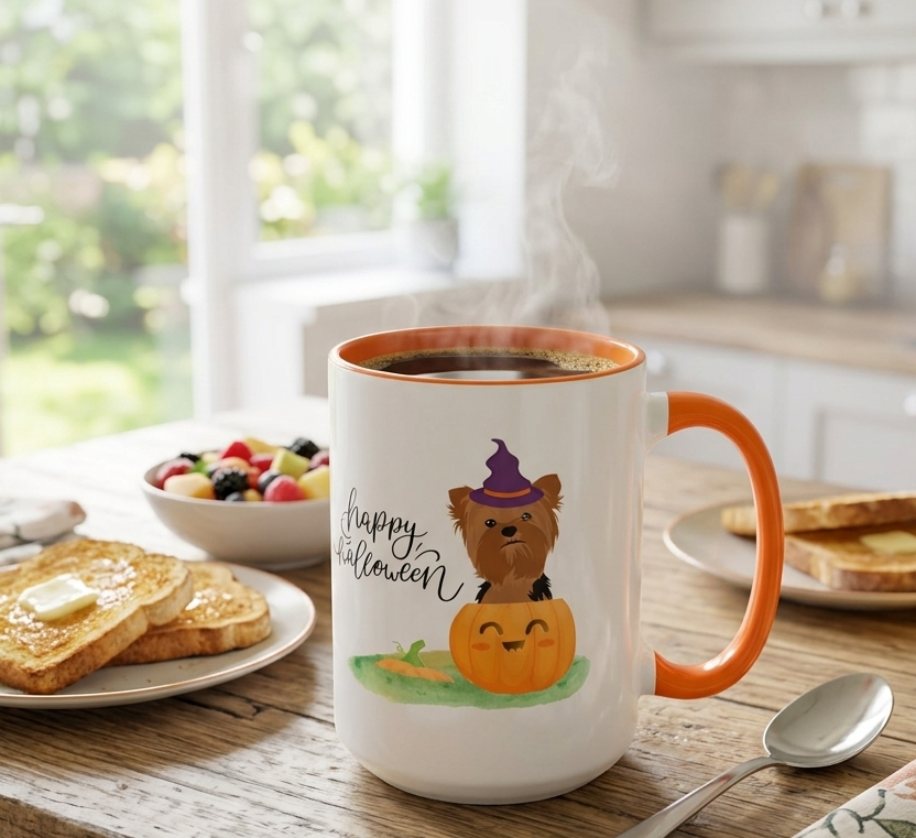 Halloween Yorkie Coffee Mug — Happy Halloween Pumpkin Dog Accent Mug