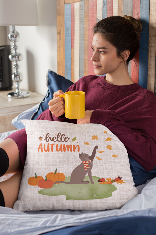 Fall Vibes Cat Decorative Pillow