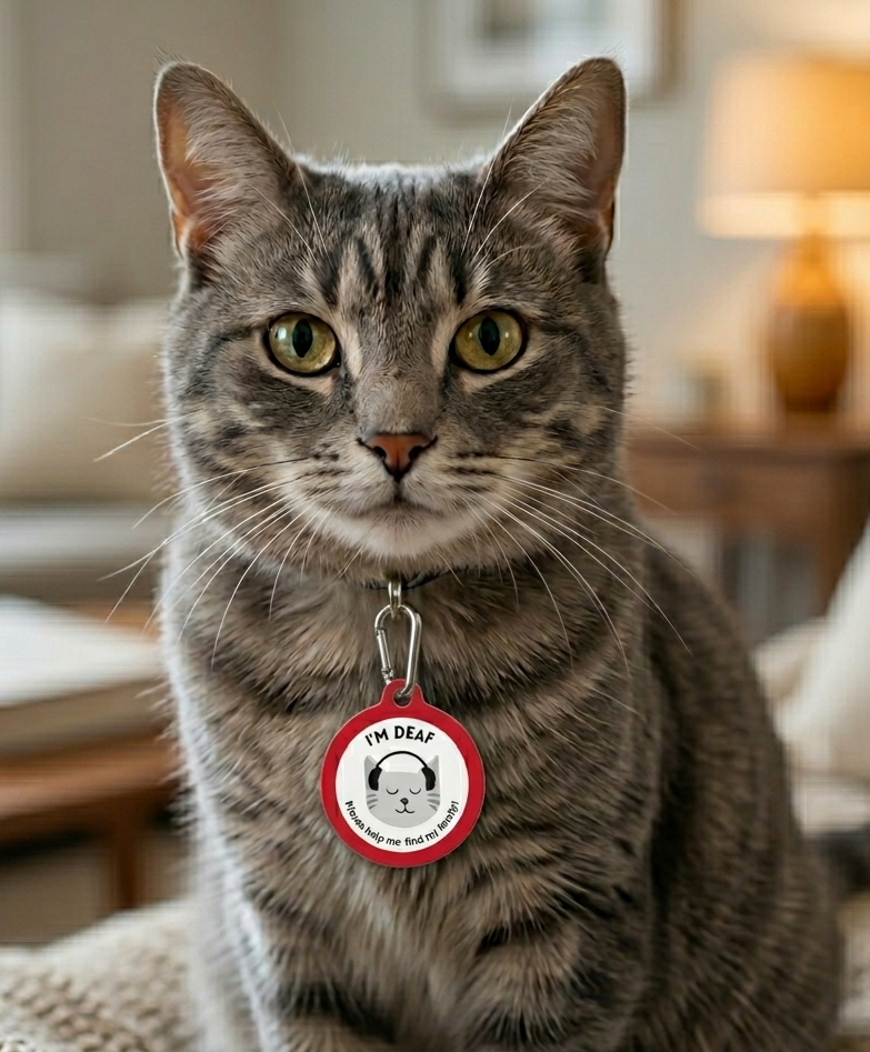 Medical Pet ID Tag for Deaf Cats | Personalized Emergency Cat Tag