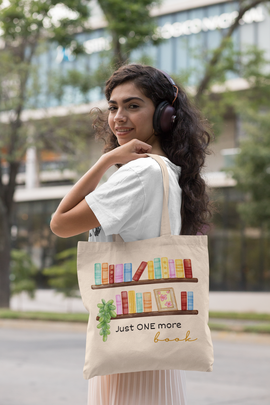 Just One More Book Natural Tote Bag