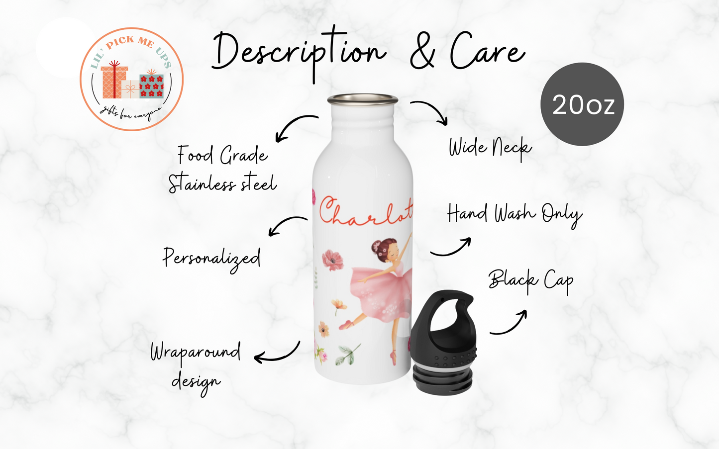 Personalized Ballerina Water Bottle