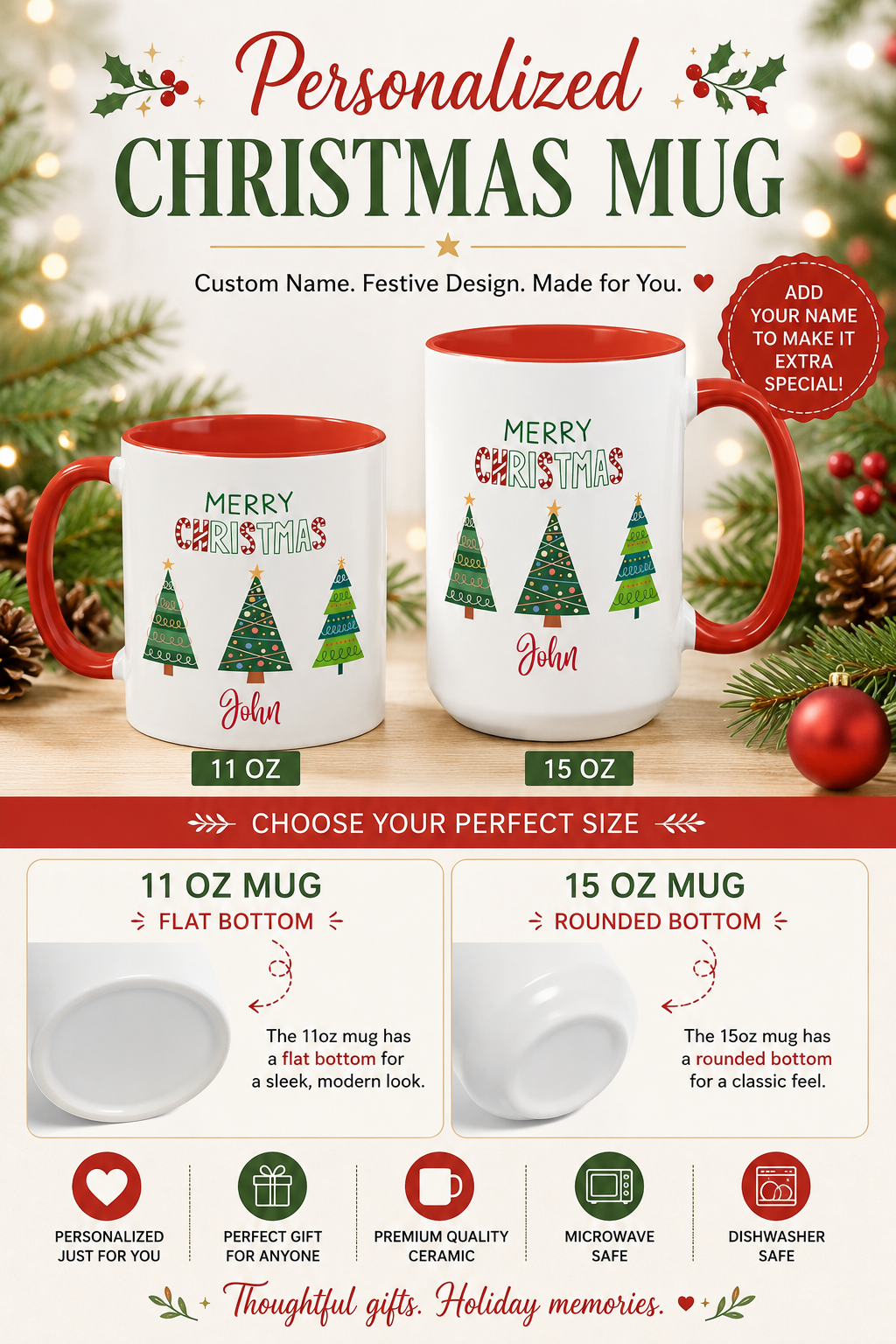 Personalized Christmas tree ceramic mug with custom name description poster