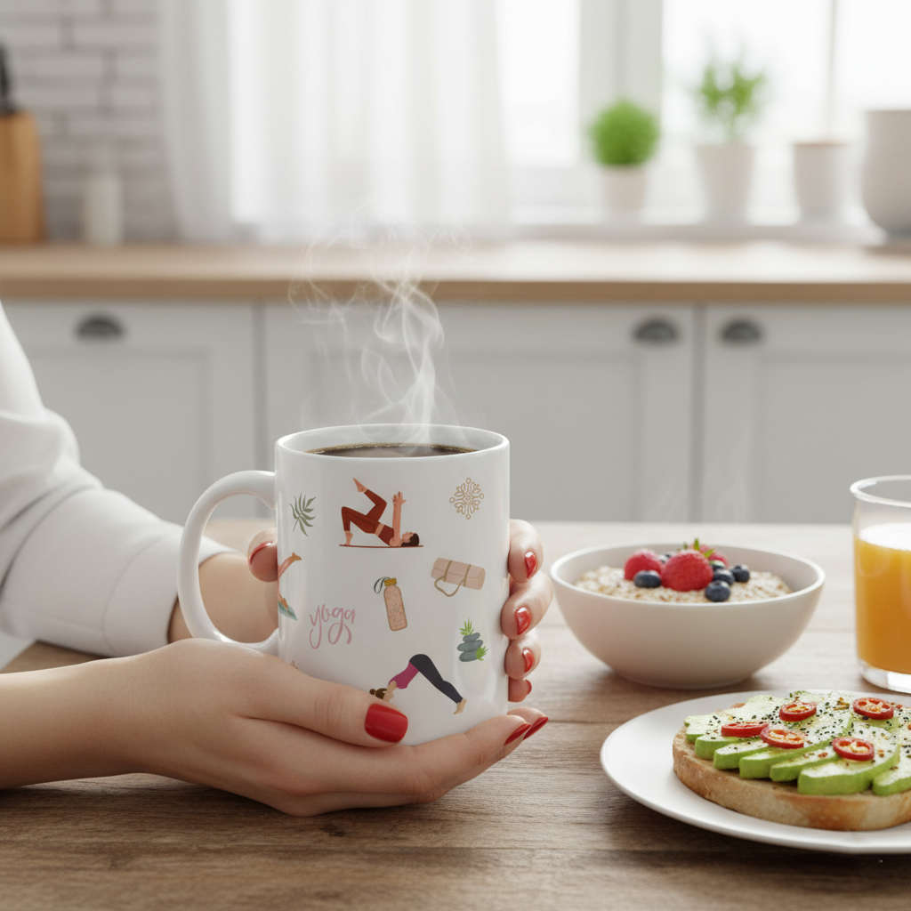 Yoga Poses Ceramic Mug – Mindful Morning Coffee Cup (11oz & 15oz)