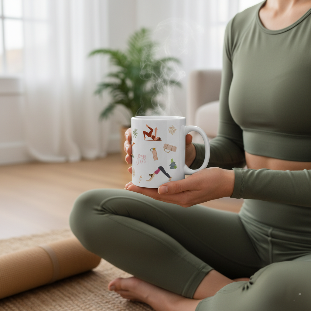 Yoga Poses Ceramic Mug – Mindful Morning Coffee Cup (11oz & 15oz)