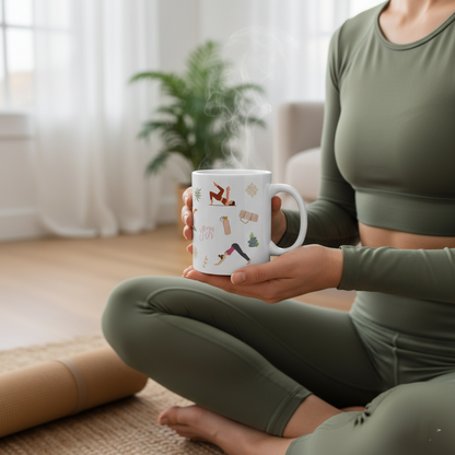 Yoga Poses Ceramic Mug – Mindful Morning Coffee Cup (11oz & 15oz)