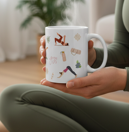 Yoga Poses Ceramic Mug – Mindful Morning Coffee Cup (11oz & 15oz)
