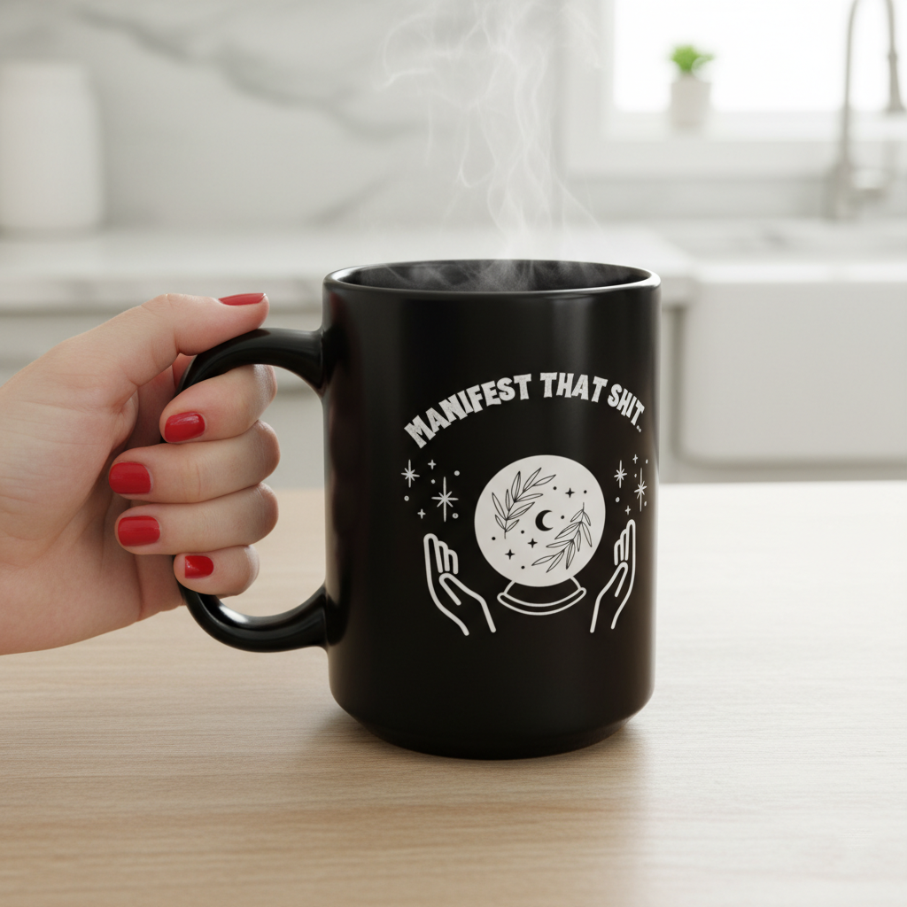 Manifest That Shit Mug — Black Magic Crystal Ball Coffee Cup