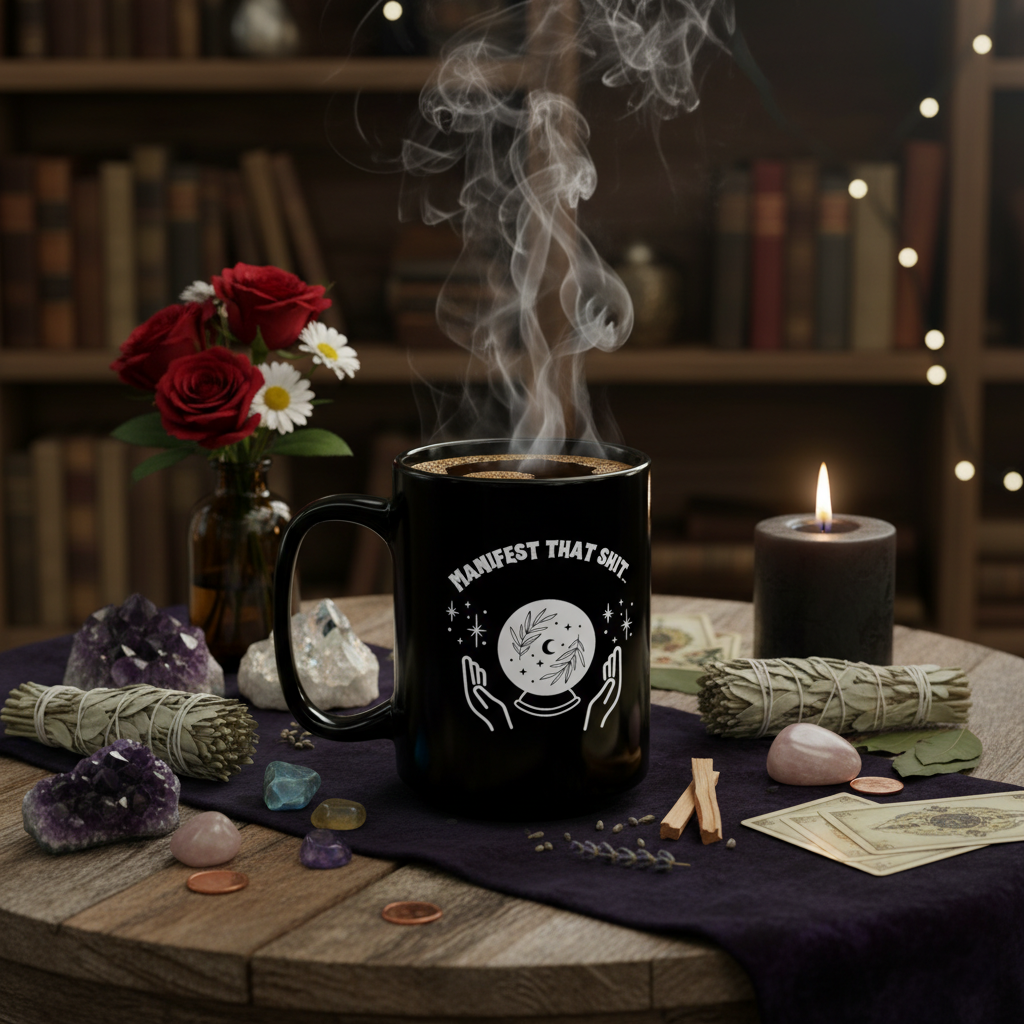 Manifest That Shit Mug — Black Magic Crystal Ball Coffee Cup