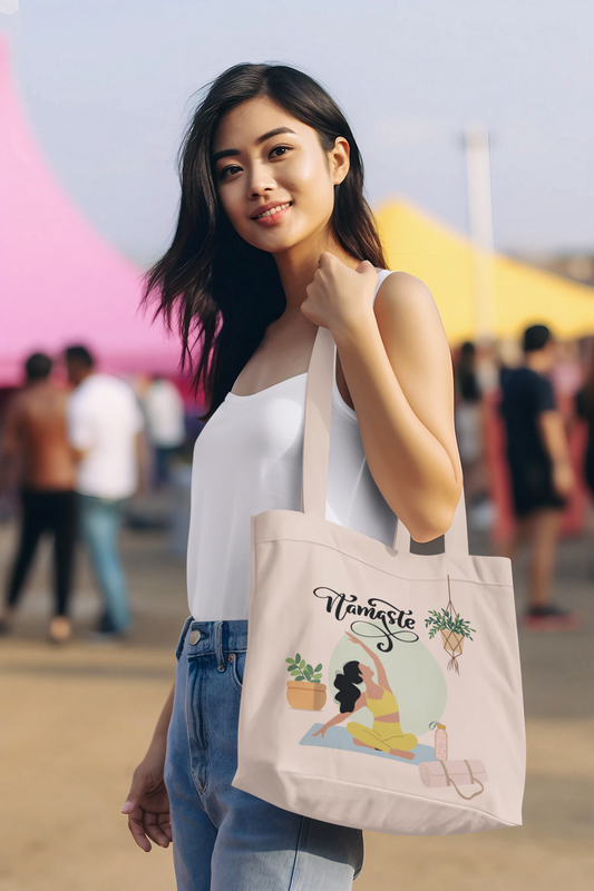 Namaste Yoga Girl Natural Tote Bag
