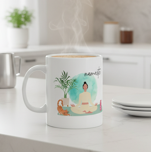 Yoga Cat Ceramic Mug – 'Namaste' Coffee Cup for Cat Lovers (11oz & 15oz)