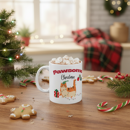 Pawsome Christmas Cat Mug – Funny Christmas Coffee Mug for Cat Lovers