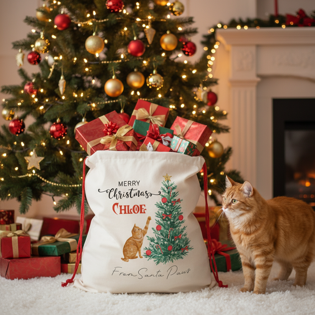 Personalized  Cat Christmas Sack